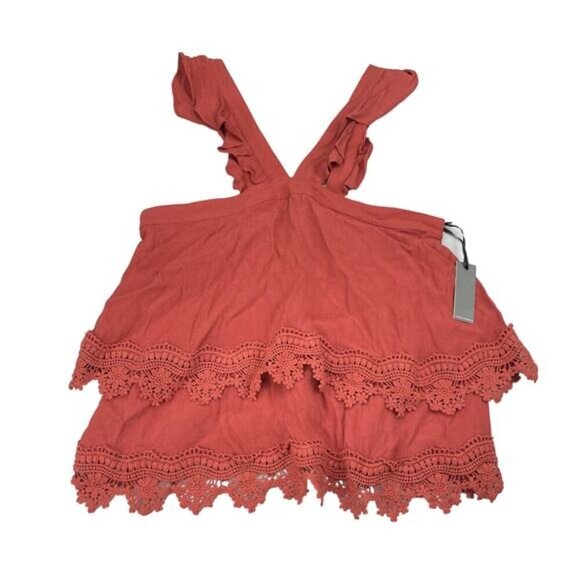 NWT LOVERS + FRIENDS Tiered Blouse Sz XS Rust - Picture 2 of 5